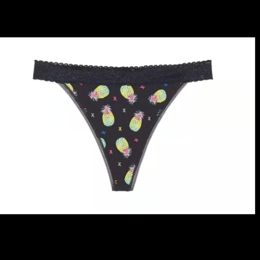 Savage X Fenty Cotton Essentials Lace-Trim Thong Panty, Pineapple, 3X, 3XL